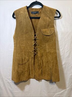 Zara Suede Boho Western Lace-Up Vest in Caramel Brown
